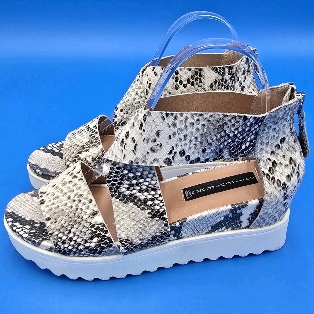Steven Steve Madden Keanna Natural Comfort Leather Snakeskin Sandals 7M EUC